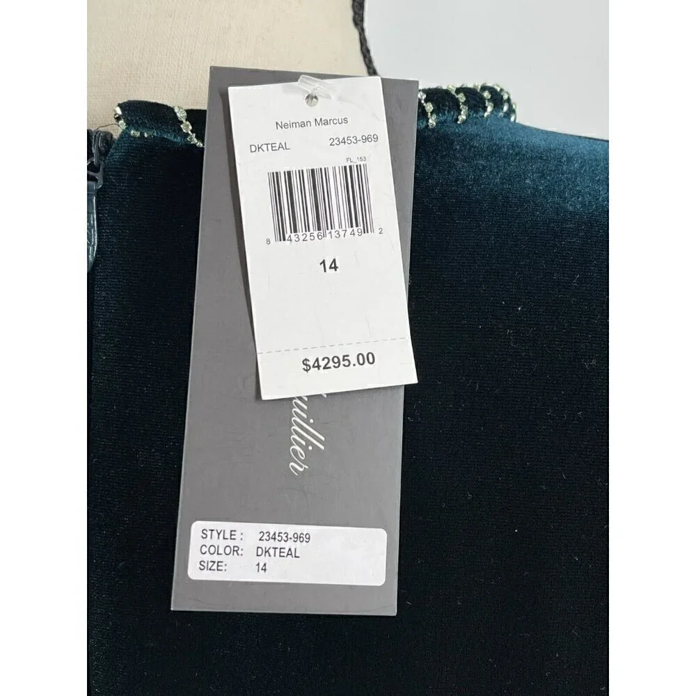 $4295 Monique Lhuillier 14 Plunging Crystal embellished Velour Gown elegant - Picture 9 of 14